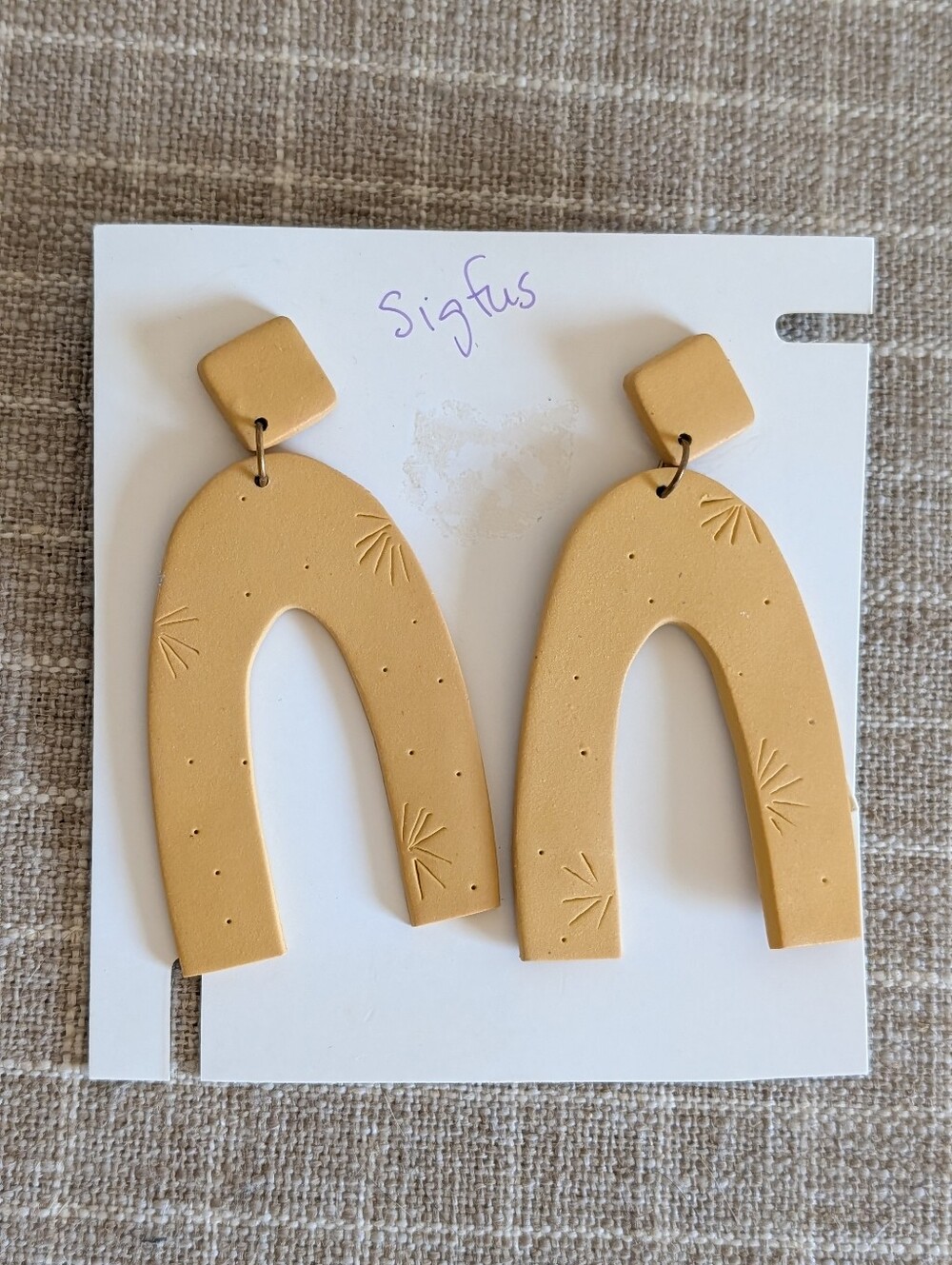 Sigfus Mustard Yellow Arch Dangle Earrings - Statement Polymer Clay